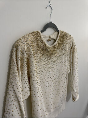 Vintage 80's Bonnie Bower Beaded Sweater S Party Disco Grannie